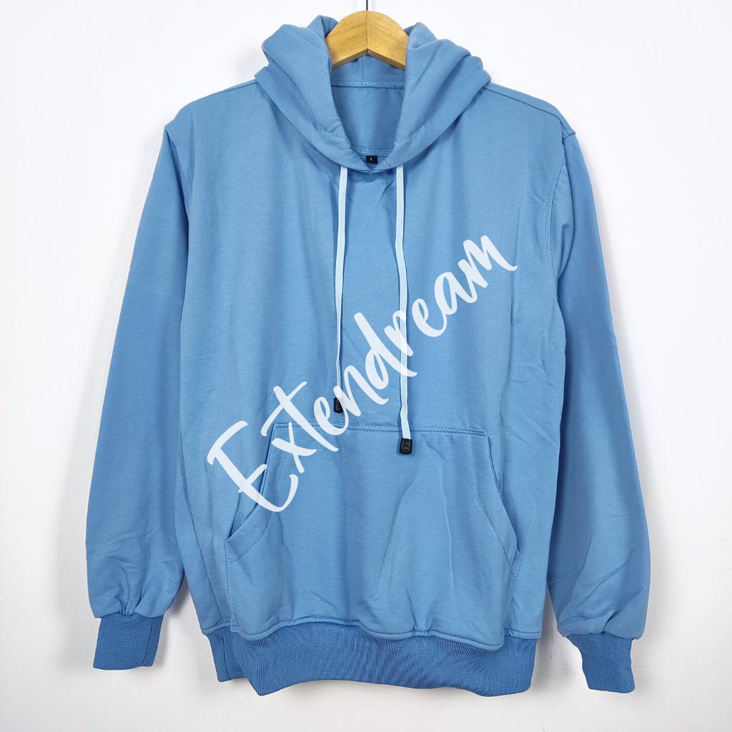 Extendream Jaket Sweater Hoodie Jumper Fleece Polos Premium Warna Biru Muda Baby Blue Biru Laut Unis