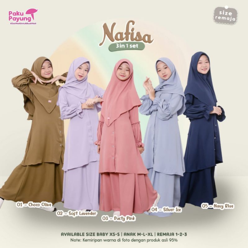 ✅ SETELAN BAJU ROK ANAK MUSLIM PEREMPUAN PAKU PAYUNG NAFISA SERIES