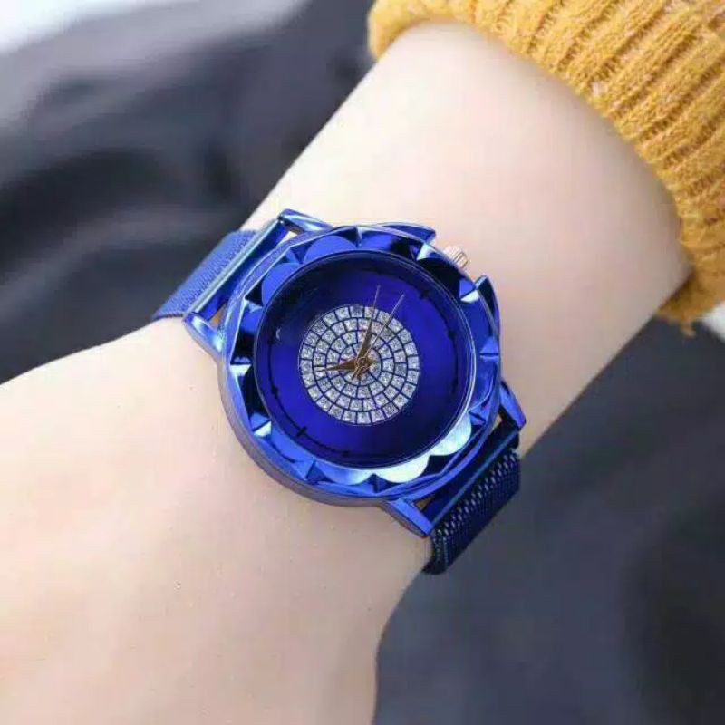 Jam Tangan Wanita Magnet Gerigi Bunga Polos CC-12 / Ready 5 Warna Cod Bayar Ditempat