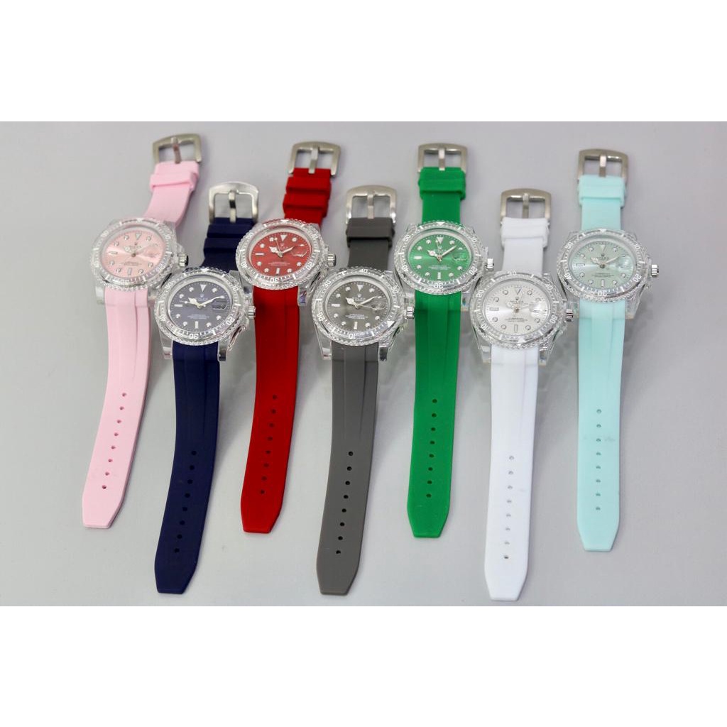 JAM TANGAN WANITA ROLEX RUBBER TANGGAL AKTIF DIAMETER 3,5CM