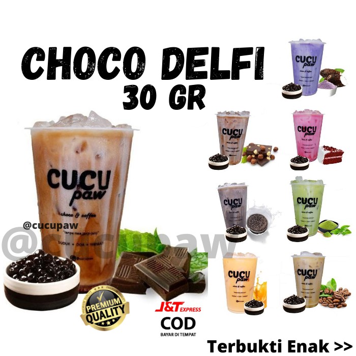 

BUBUK MINUMAN COKLAT BUBUK SACHET PREMIUM KEKINIAN RASA CHOCO DELFI BUBBLE DRINK POWDER 30gr