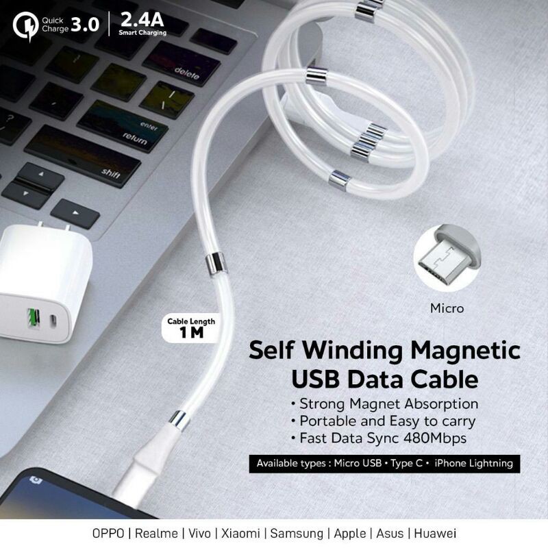 Kabel Data Magnetic Fast Charging Micro USB iPhone Lightning Type C QC 3.0 - 2.4A