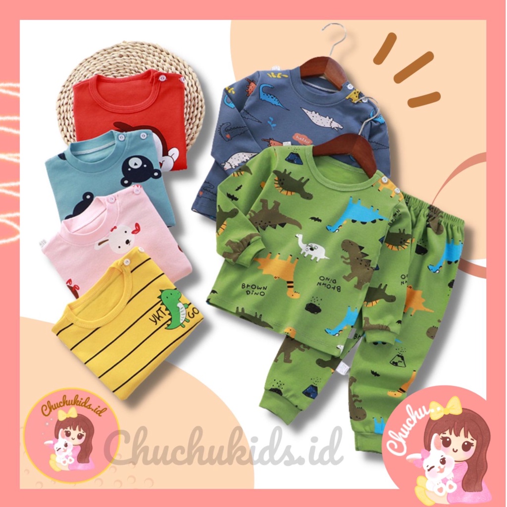 PROMO 12.12  Piyama anak setelan baju tidur anak lengan panjang celana panjang katun Piyama bayi baju setelan usia 1 2 3 tahun