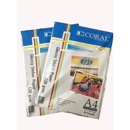 

;&;&;&;&] Coral Glossy Photo Sticker Paper A4 120gsm Isi 20 Kertas Foto Stiker