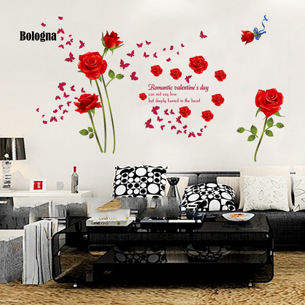 bo romantic rose flower self-adhesive wall sticker home bedroom living room  decal