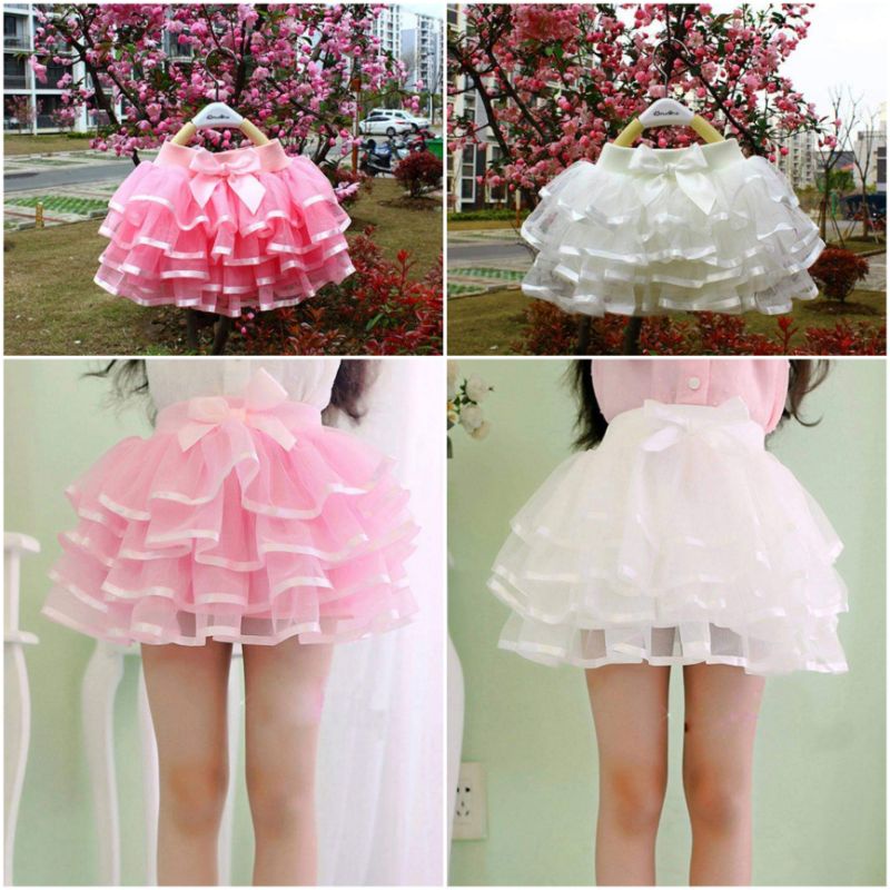 ROK TUTU LAYER IMPORT PUTIH / PINK