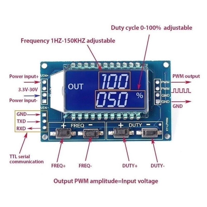 {LUCKID}Signal generator PWM pulse frequency duty cycle adjustable module lcd 3.3V-30V