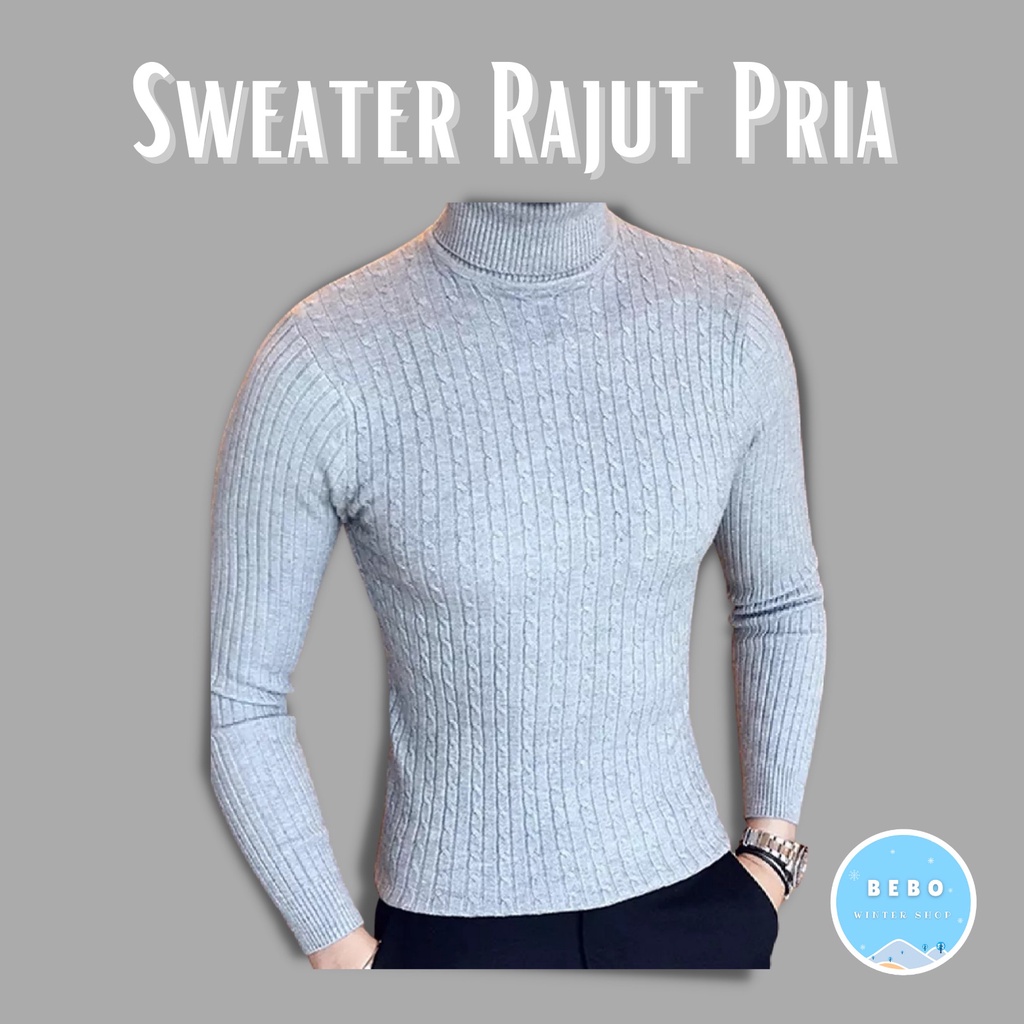 Sweater turtleneck pria rajut Winter Pullover men