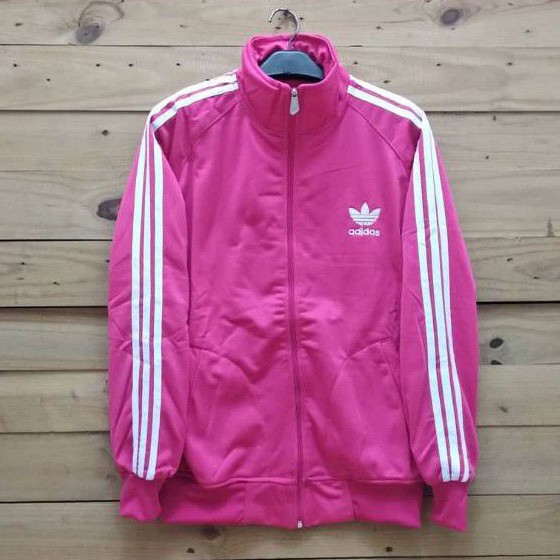 Jaket tracktop adidas pink list putih