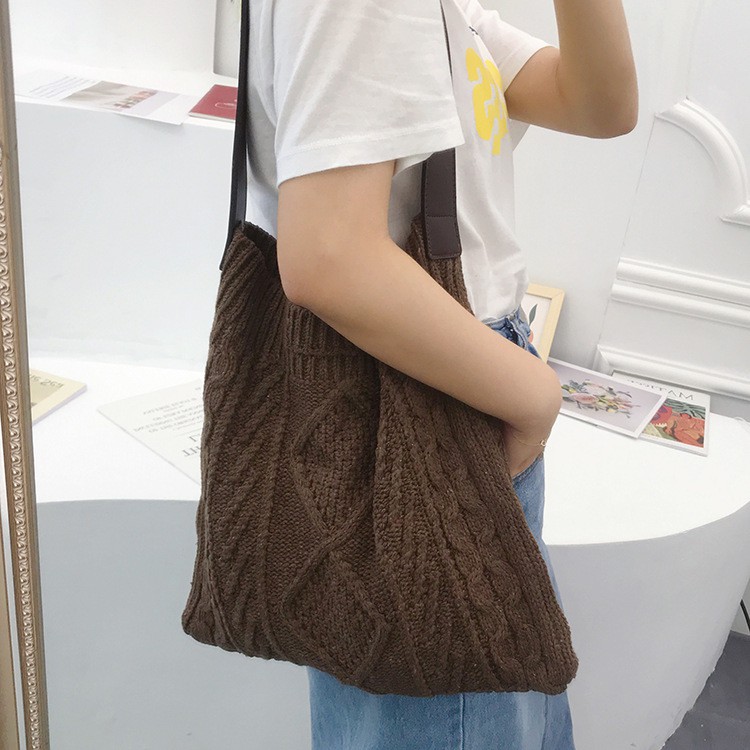 TC-60 tas selempang rajut korea jepang knit high quality retro autumn winter warm