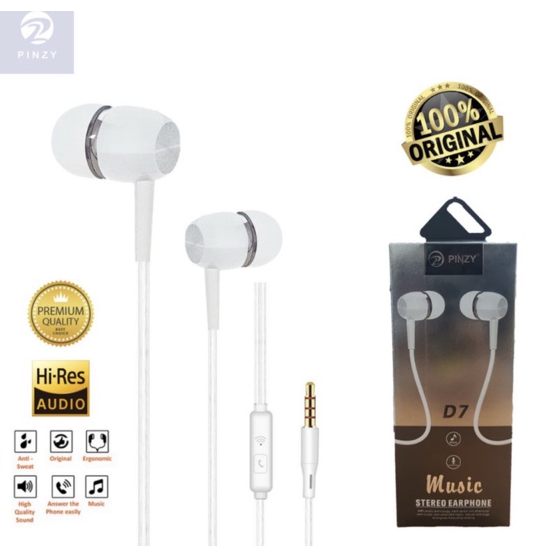 Music Stereo Earphone PINZY D7 Series with microphone- Headset D7