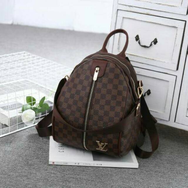 Tas Ransel Coklat LV Bahan Kulit High Quality Semipremium Grosir Tas Batam Impor Fashion