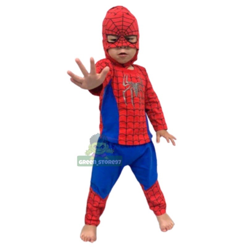 baju anak spidermen topeng kain / setelan spidermen anak topeng kain