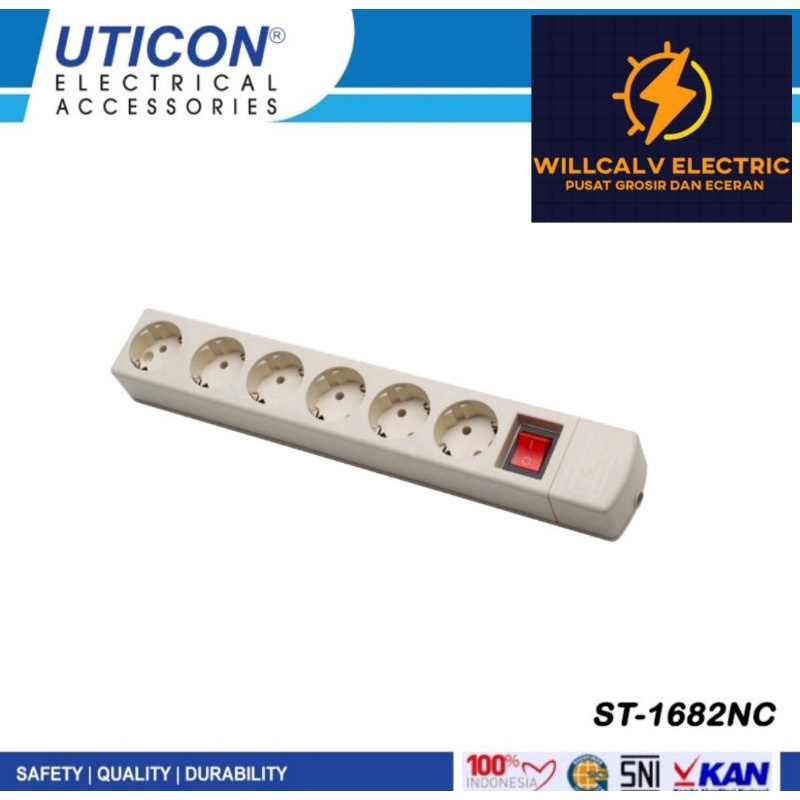 UTICON ST-1682 NC / STOP KONTAK UTICON 6 LUBANG PLUS SAKLAR ST-1682 NC TERMINAL KUNINGAN