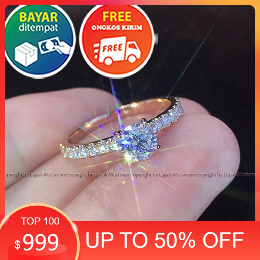 [Bayar di Tempat] Cincin Wanita Cewek Batu American Diamond Berlian Gold Emas Mewah