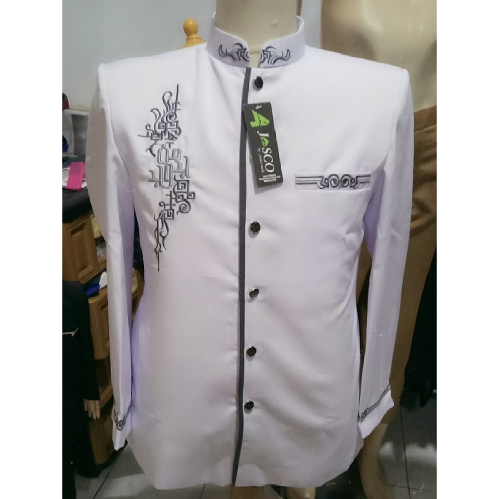 Jasko Tasik Warna Putih Motif MJD Bordir Berkualitas Modern / Baju Koko / Busana Muslim / COD