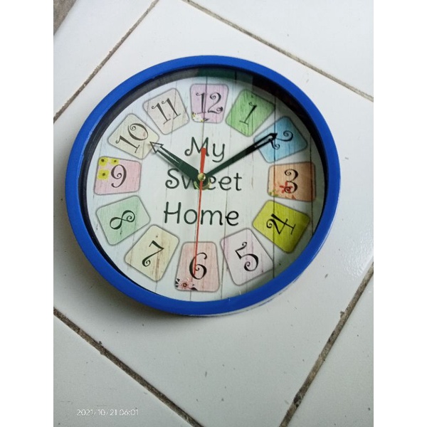JAM DINDING MINIMALIS KADO ULTAH SOUVENIR JAM UNIK JAM MURAH SWEET HOME-biru navy