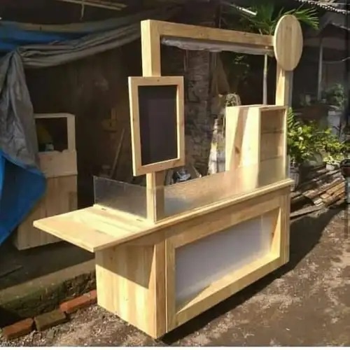 Gerobak Jualan Stand Booth Kayu Jati Belanda meja stand jualan makanan