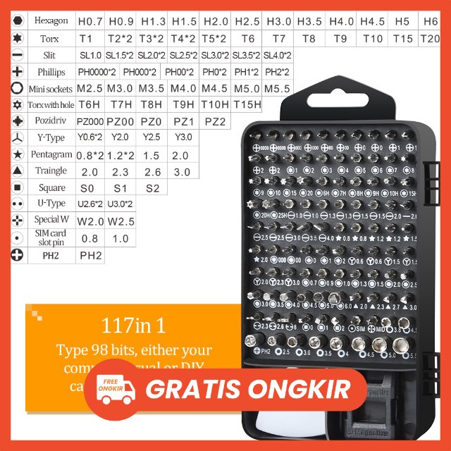 set reparasi smartphone OBENG SET 115 IN 1 OBENG HP UNIVERSAL ALL 115 IN 1 TOOLS OBENG 115IN1 Screwdriver Handphone Elektronik HP