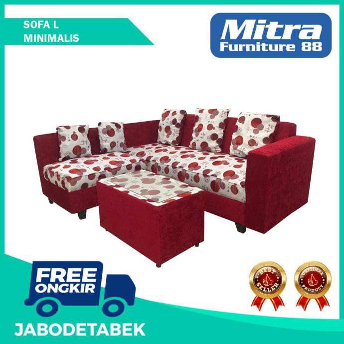 Free Ongkir Sofa L Minimalis Murah / Sofa L Minimalis Motif - Merah Adikkakakmercyandha