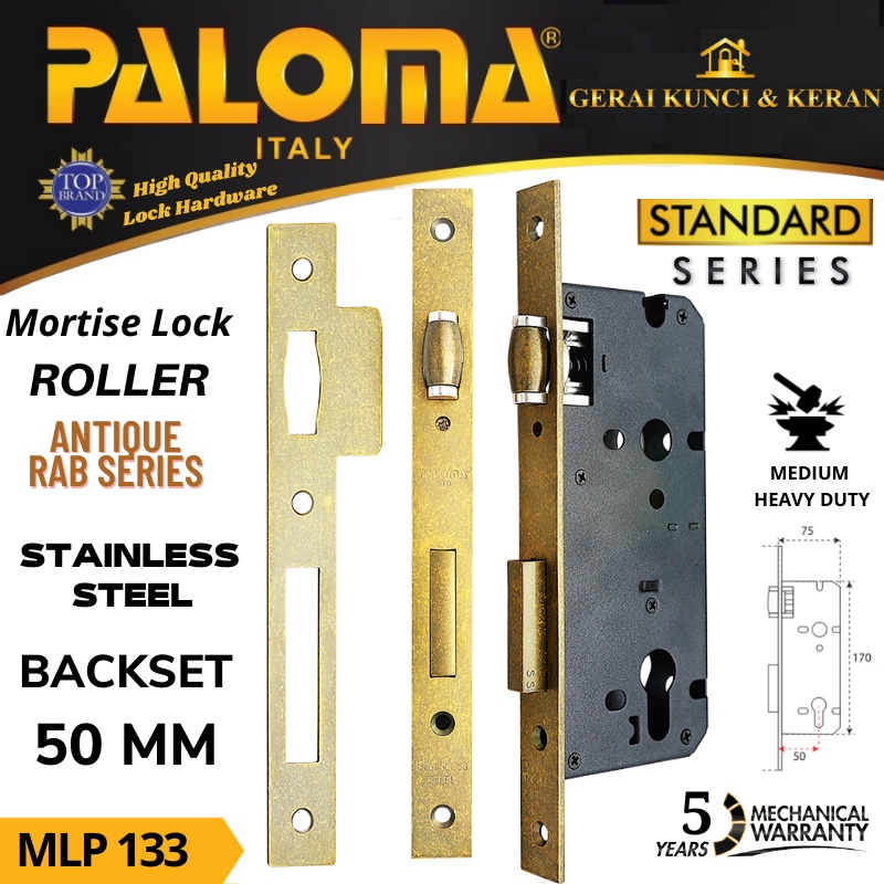 BODY KUNCI  PELOR PALOMA 50 MM MLP 133 RAB ANTIQUE MORTISE LOCK STANDARD ROLLER