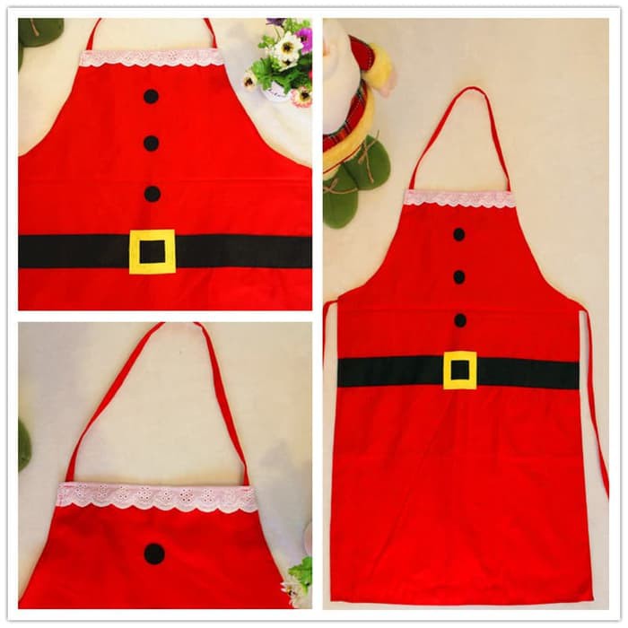 XAPR apron celemek masak natal motif baju santa claus