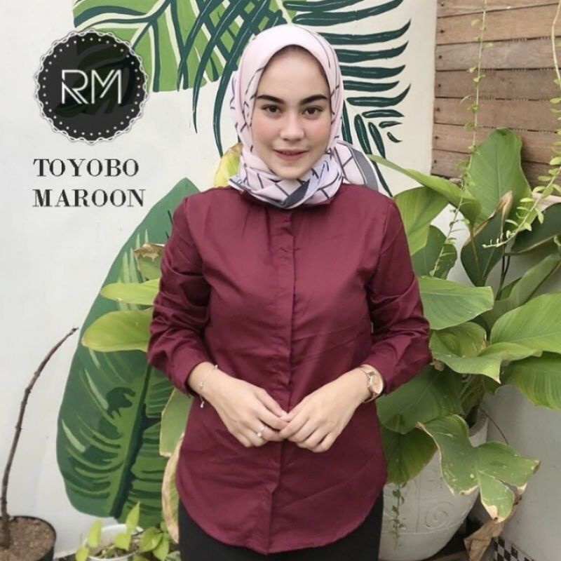 kemeja toyobo wanita/ Kemeja basic wanita /kemeja polos wanita/kemeja putih/ blouse toyobo jumbo ori-Maroon