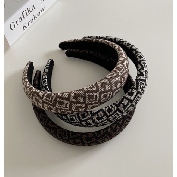 Bando Bandana Korea Wanita / Bando Rata Trendy Kotak Tweed Hawai