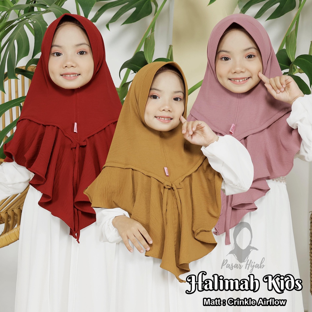 Kerudung Anak HALIMAH KIDS Crinkle Airflow Premium Jilbab Anak Airflow Anti Kusut Pasar Hija'b