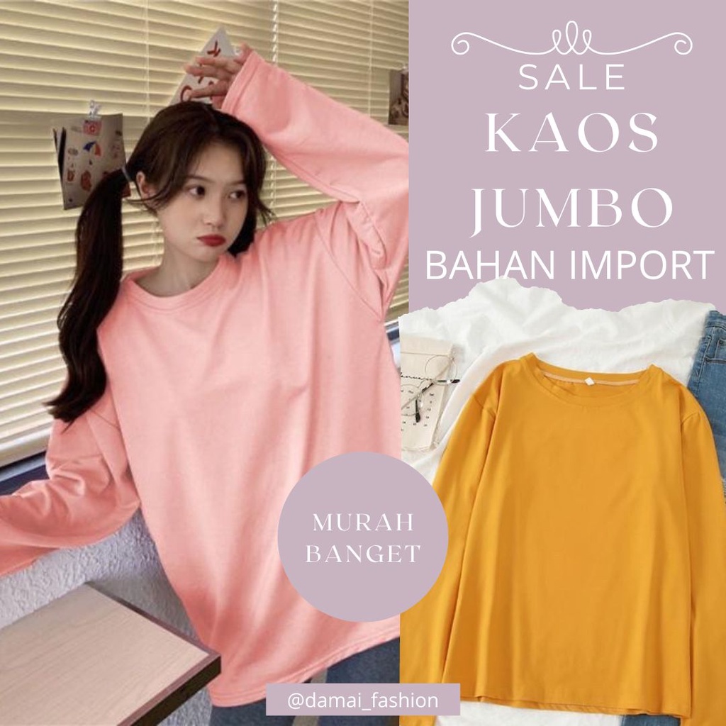 Damai fashion jakarta - ASLI JUMBO baju atasan KAOS TANGAN PANJANG - big size CASANDRA polos warna