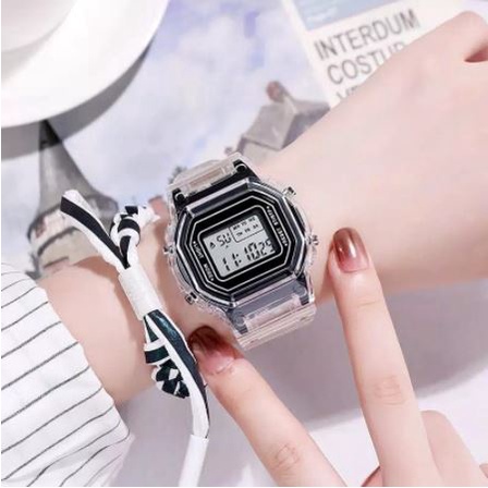 Jam Tangan Wanita Fashion Korea Style Digital Sport LNR-1175 tali transparan