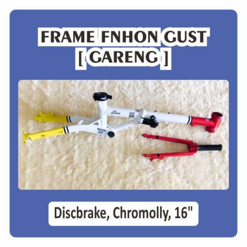 Frame fork Fnhon Gust Wayang Gareng Disc Discbrake DB sepeda lipat Seli 3 warna merah putih kuning