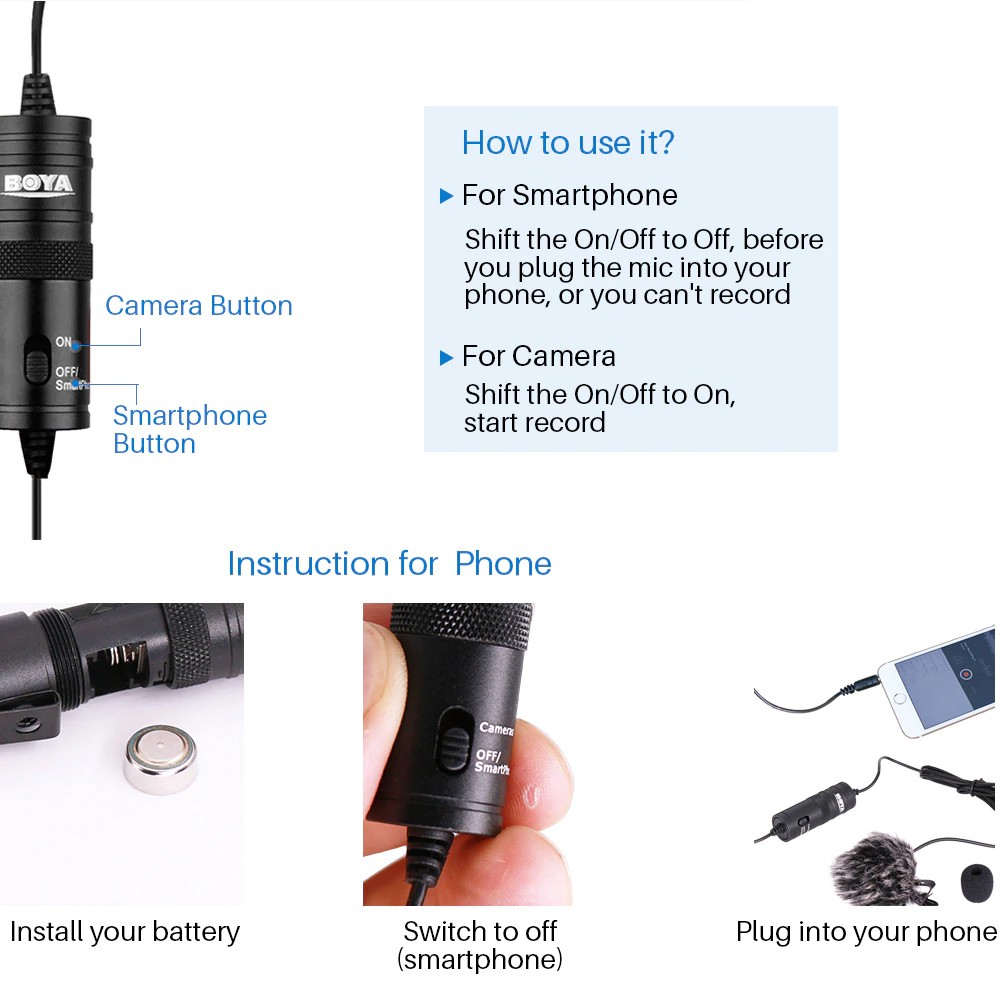 GoodCase - Microphone Boya BY-M1 3.5 Mm Lavalier Microphone