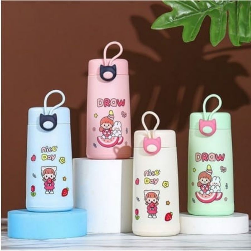 Botol minum kaca unik karakter Botol kaca Draw / Nice day 300ml