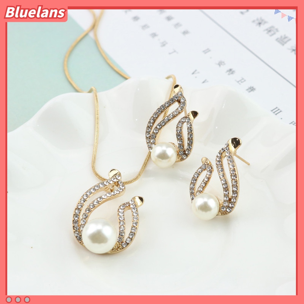 Bluelans Faux Pearl Water Drop Charm Pendant Earrings Necklace Socialite Lady Jewelry Set