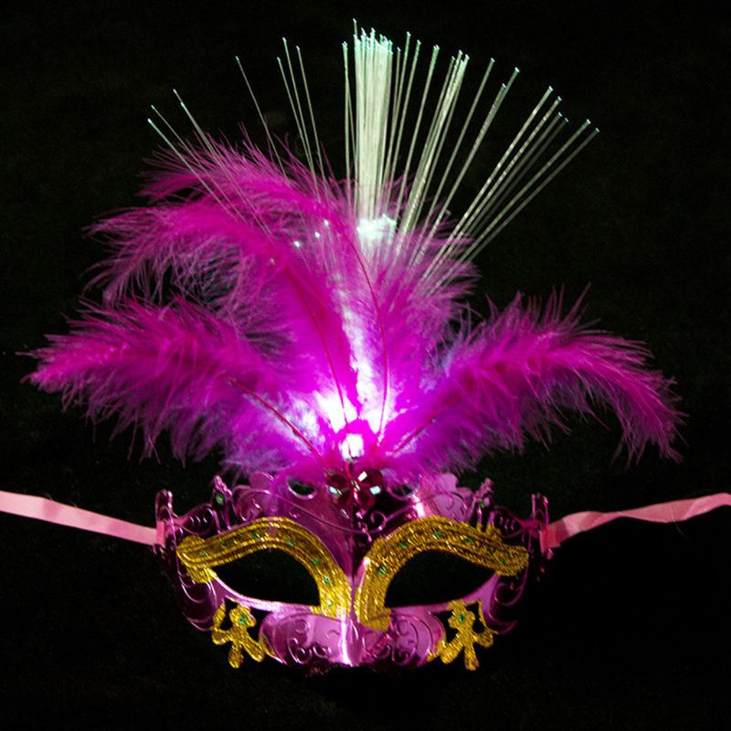 Zzz 5Pcs Topeng Masquerade Setengah Wajah Bahan Bulu Fiber Dengan Lampu LED