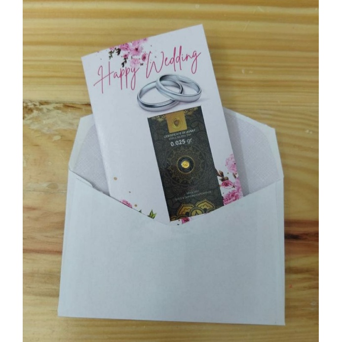 Kartu Ucapan Minigold, Eoa gold, emas mini, salam gold + gratis Amplop putih-Happy wedding