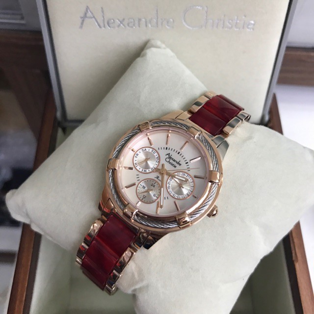 Jam Tangan Wanita Cewek Alexandre Christie AC 2654 Rosegold Red Original Garansi Resmi 1 Tahun