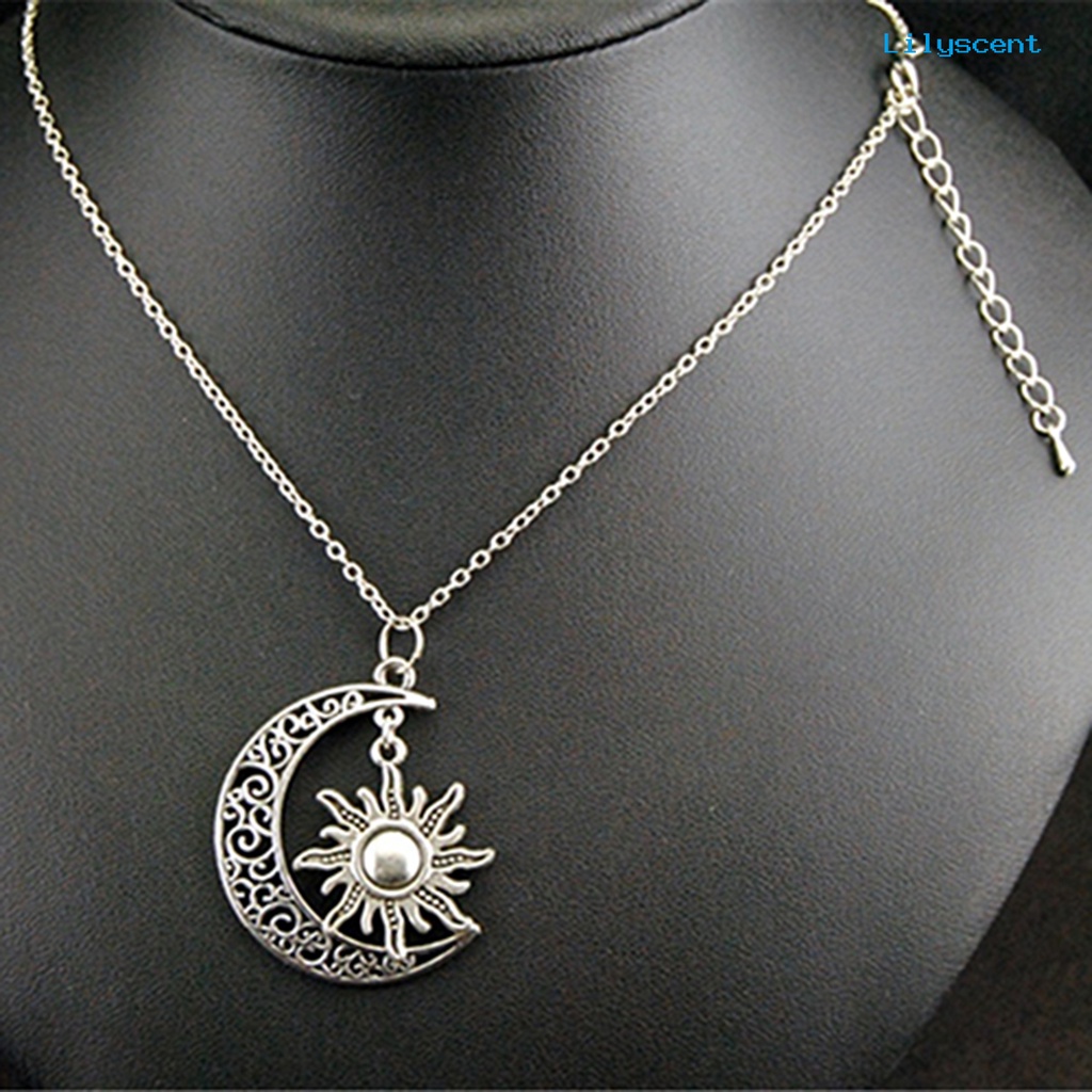 Kalung Rantai Bentuk Bulan Matahari Bahan Alloy Gaya Vintage Untuk Unisex