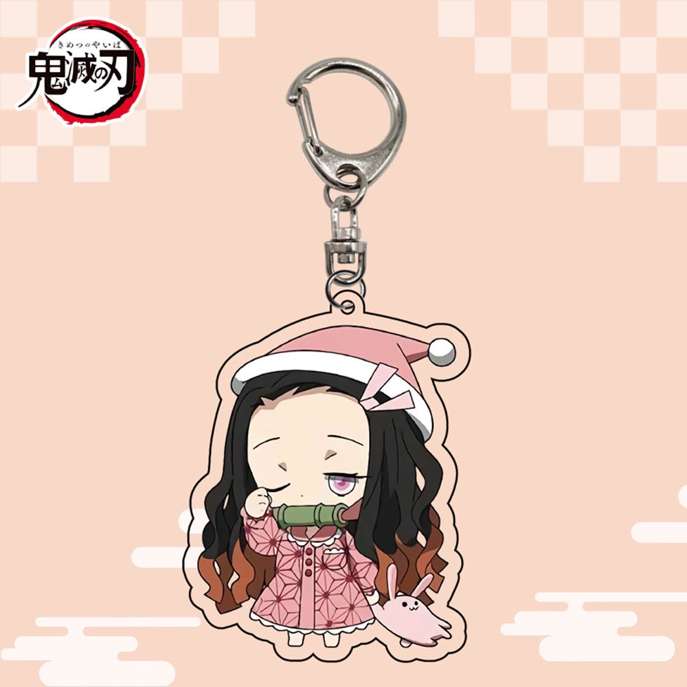 Needway  Acrylic Animation Peripheral Nezuko Figurine Model Demon Slayer Keychain Kimetsu No Yaiba Tanjirou Zenitsu Gifts Scultures Kyoujurou Key Ring