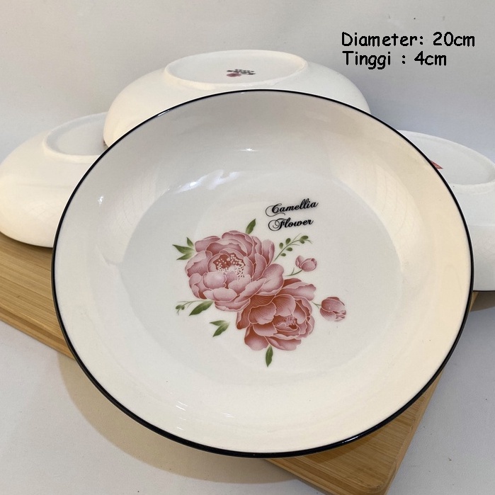 Piring Keramik Korea Motif Nanas/Strawberry/Pohon/Bunga Rose Pink Variasi 20cm-PRGBUNGAROSEPNK20CM