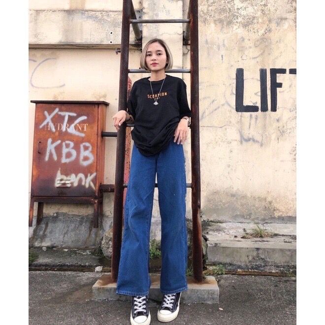 1KG MUAT 2PCS | LOOSE HIGHWAIST KULOT JEANS WANITA HITS FASHION SELEBGRAM