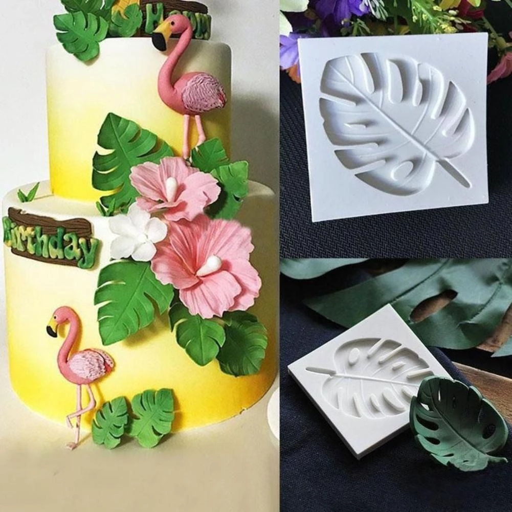 Cetakan Fondant Bentuk Daun Monstera Kura-Kura 3D Bahan Silikon Untuk Dekorasi Kue