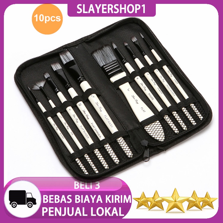 

10 Buah Set Kit Kuas Cat, Beberapa Media Kuas Rambut Nilon dengan Tas Jinjing untuk Seniman, Cat Air Akrilik Aquarelle, Cat Minyak Guas untuk Perlengkapan Menggambar Seni Yang Luar Biasa
