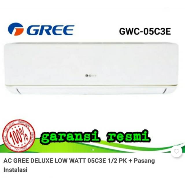 AC Split Gree 1/2PK KHUSUS WIL KOTA CIREBON (GWC05C3E Low320watt) terpasang u/Ruangan 3meterx3meter