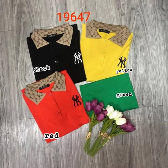Blouse kaos gucci logo kerah 9647 bhn kaos import fit to xl