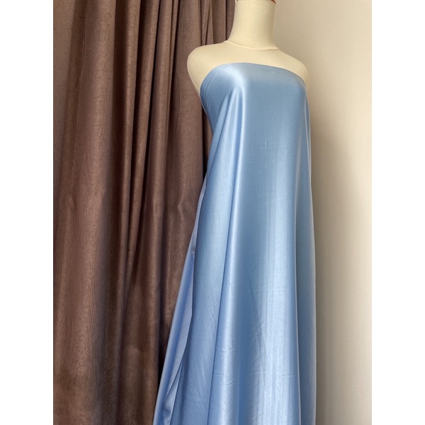 Kain Satin Saten Silk Lux Maxmara Premium Bahan Gamis Jatuh Licin Mewah Warna Biru Laut Baby Blue Ice Sky