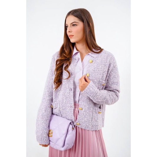Benang Jarum Lydia Tweed Cardigan Lilac NEW size M