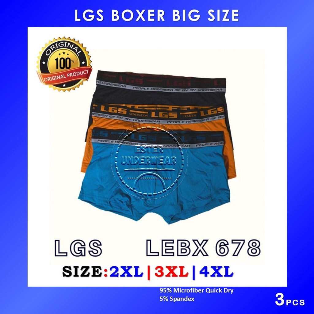 Celana Dalam Boxer LGS 678 ISI3Pcs| Celana Boxer LGS BIG SIZE Bahan Microfiber