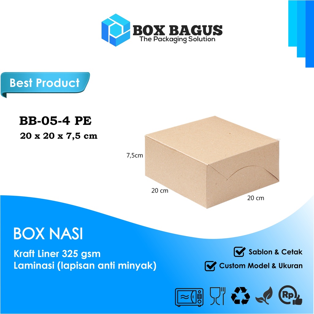 BOX DUS 20x20x7,5 KRAFT 325 GSM LAMINASI - KOTAK HAMPERS MAKANAN NASI ROTI KUE SNACK